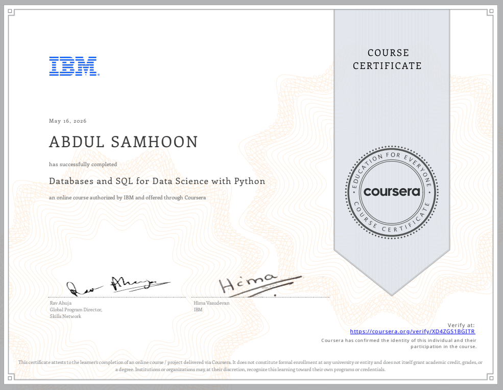 Abdul Samhoon | Data Analyst Portfolio
